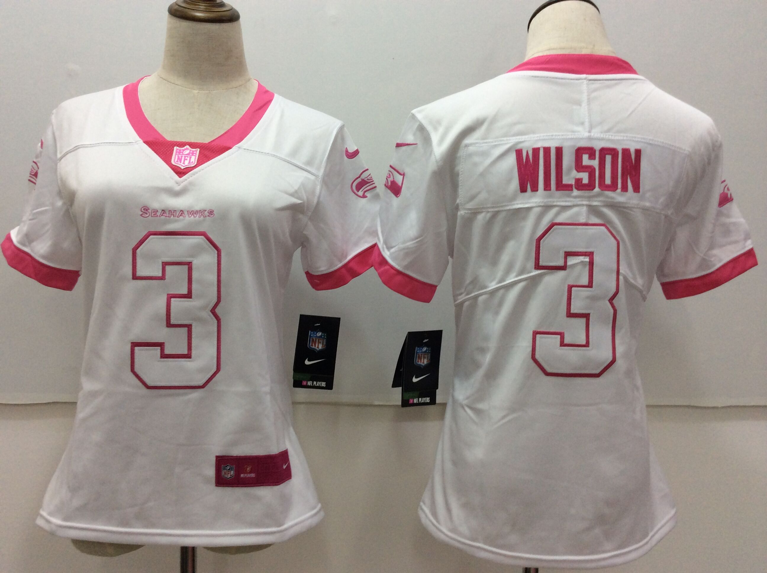 Women Seattle Seahawks #3 Wilson Matthews White Pink Nike Vapor Untouchable Limited NFL Jerseys